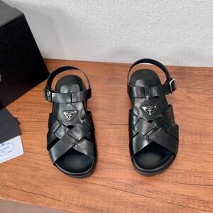Prada Men's Leather Crossover Woven Sandal